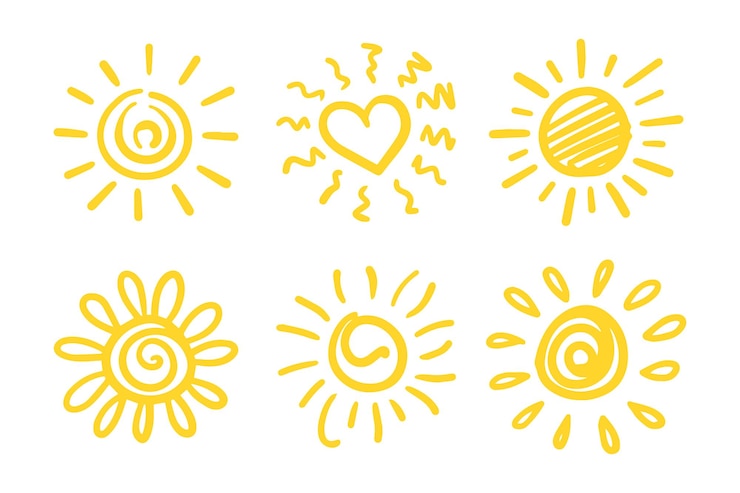Set of doodle sunDesign elements vector illustration