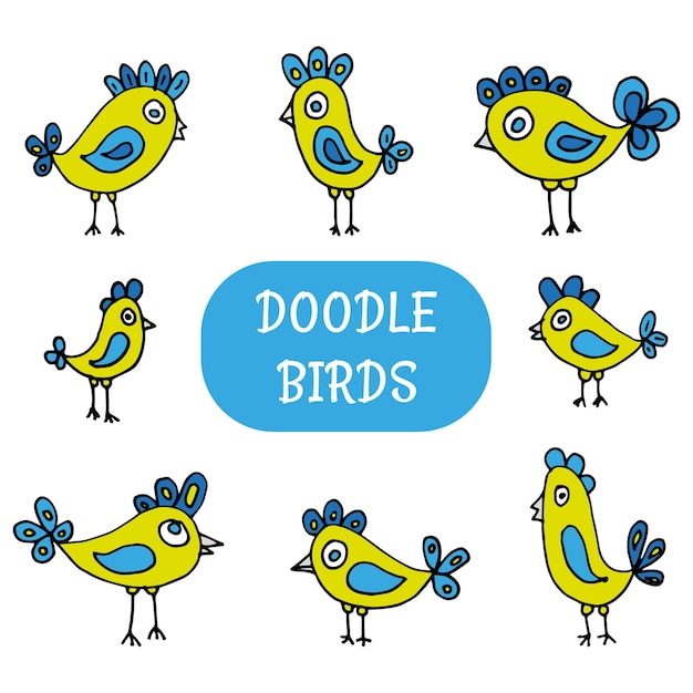 Vector set doodle vogels 1