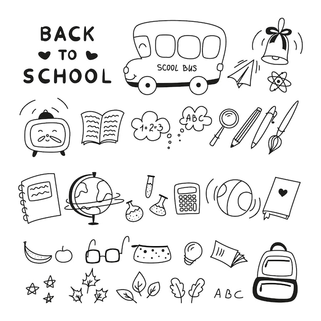 Set doodles elementen voor school doodle school school thema school doodles