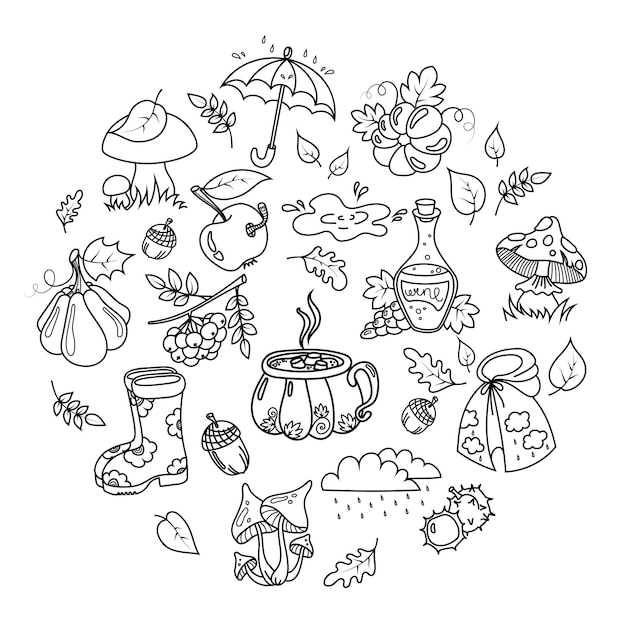 Vector set of doodles on the theme of autumn