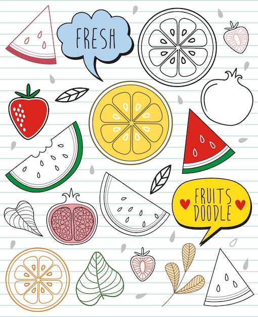 Vector set doodles watermelon and elements