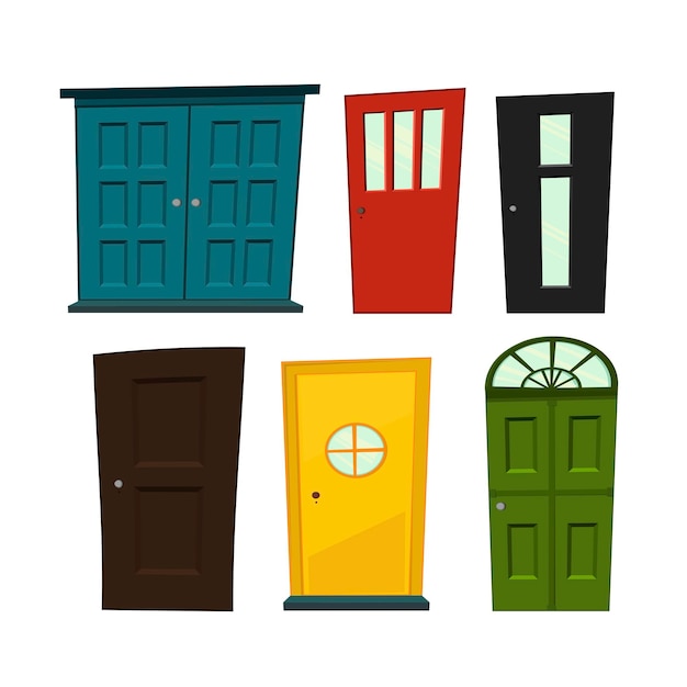 Set of doors in cartoon style