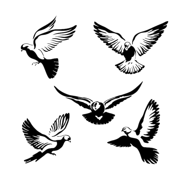 A set of doves flies with spread wings in the sky logo template or icon symbol