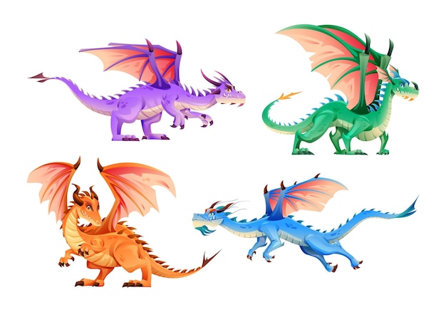 Set of dragon characters in cartoon style