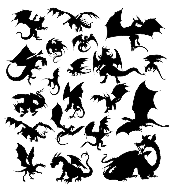 Set of dragon silhouette