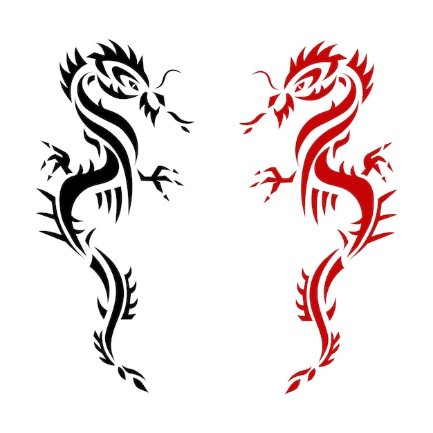 Set dragon tattoo or emblem Traditional Asian style symbol of wealth and luxury vector illustration