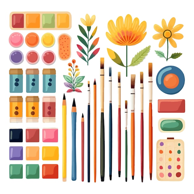 Set of drawing equipment in watercolor style