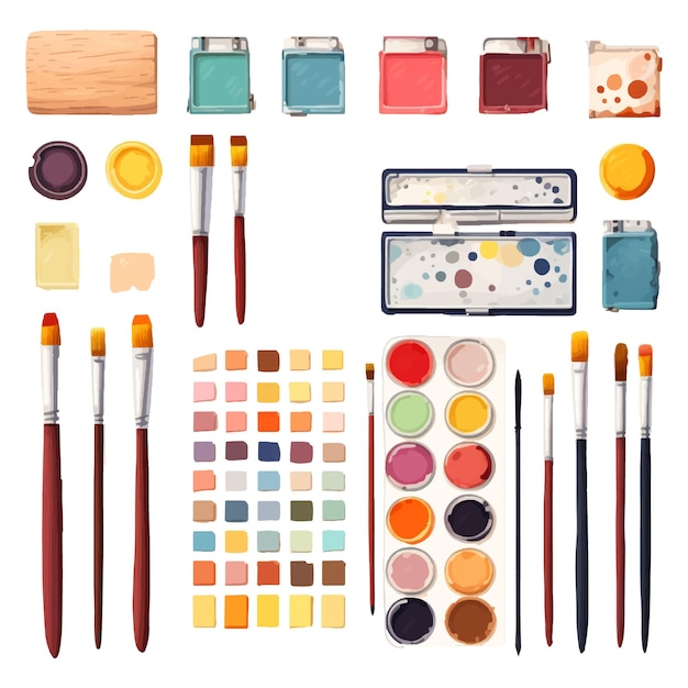 Set of drawing equipment in watercolor style