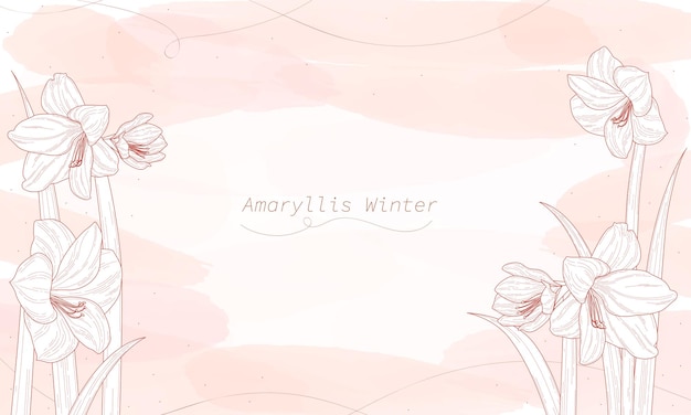 花の図面を設定します。水彩画の背景に描かれたアマリリスの冬の線
