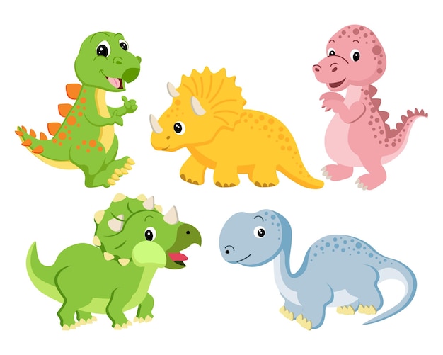 Set of drawn cute funny dinosaurs Stickers for children