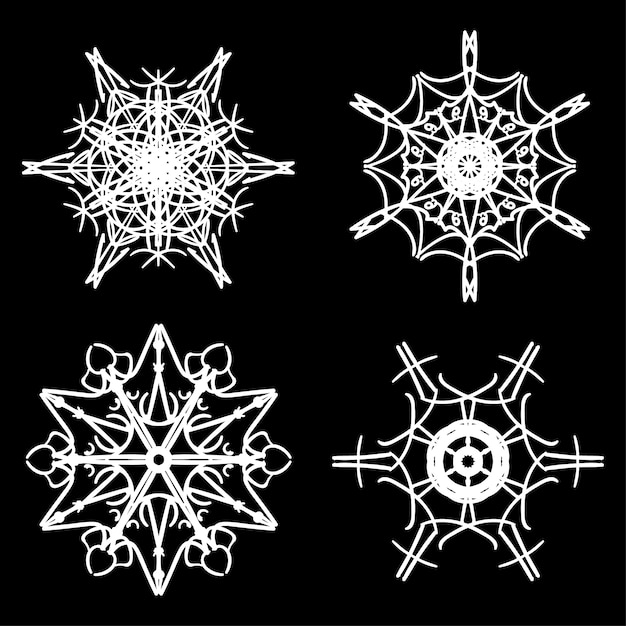 Set of drawn snowflake silhouettes