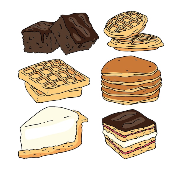 set of drawn sweet pastries and desserts