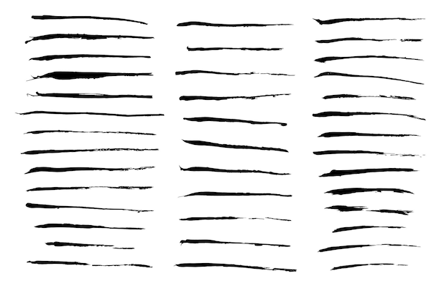 Set of drawn vector thin lines of black paint brush strokes and grunge decorative graphic elements