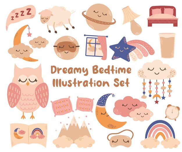 Set of Dreamy Bedtime Illustration Set