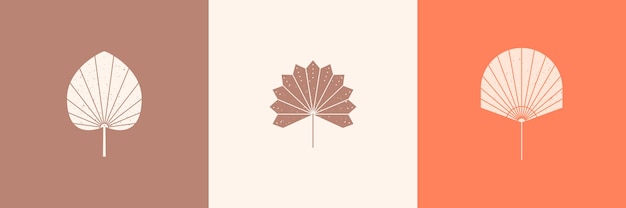 Set of Dried Palm Leaves Silhouette in Simple Style. Vector Tropical Leaf Boho Emblem. Floral Illustration for create Logo, pattern, T-shirt Prints, Tattoo, Social Media Post and Stories