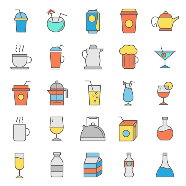 Vector set of drinks glasses icon