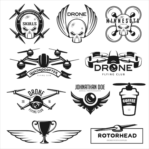set of drone flying club logo set