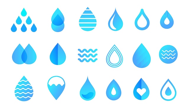 Set of drops logo shapes. Different blue water logotypes