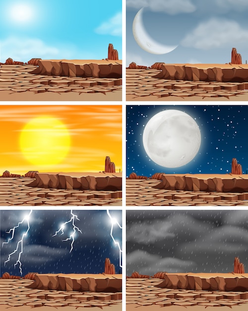 Vector set of droughty land different climate