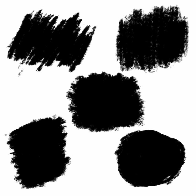 Set of dry ink brush strokes black color, vector illustration.