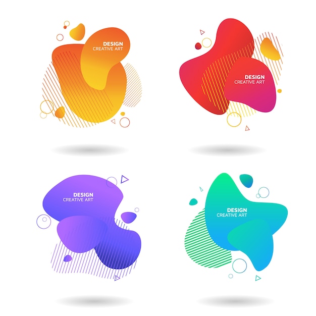 Set dynamic liquid color shapes. fluid gradient elements.