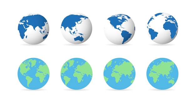 Set of earth globe icons in flat and linear design on a white background Vector