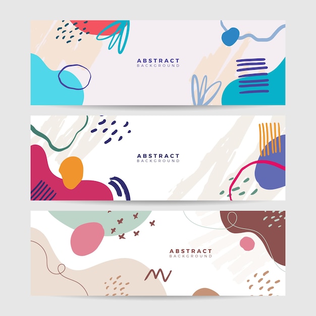 Vector set of earth tone colorful minimal organic floral leaves hand drawn abstract banner background in boho style