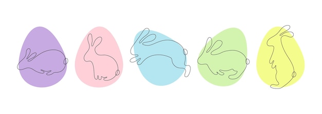 Vector set of easter bunny rabbits eggs vector illustration