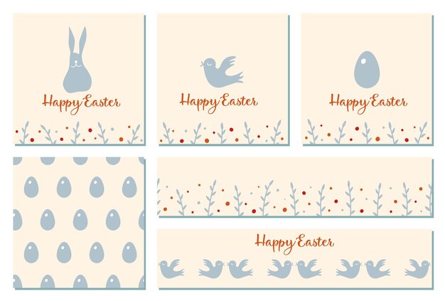 Set of easter cards and seamless patterns