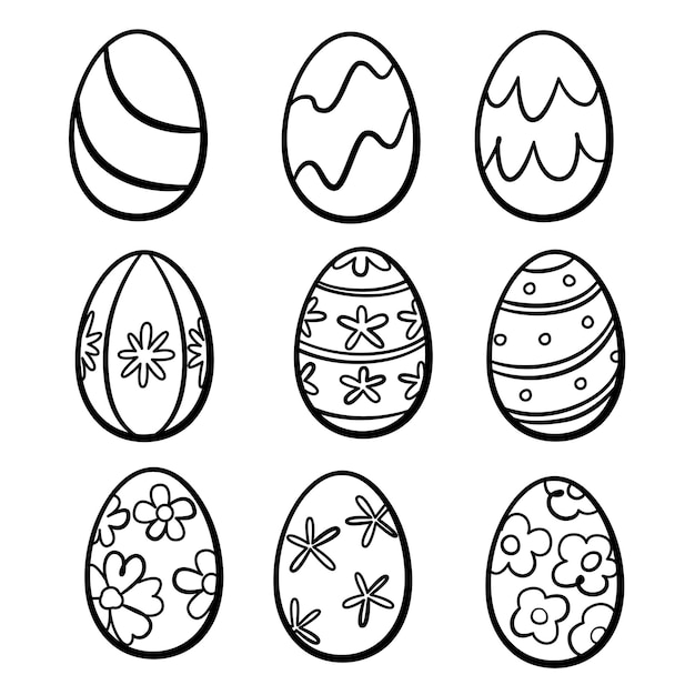 Set of Easter egg drawings doodle style illustrations