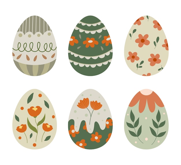 Set of Easter egg floral illustration