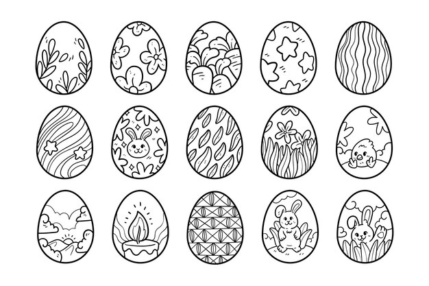 손으로 그린 이스터 에그 스케치 터 일러스트레이션 세트
