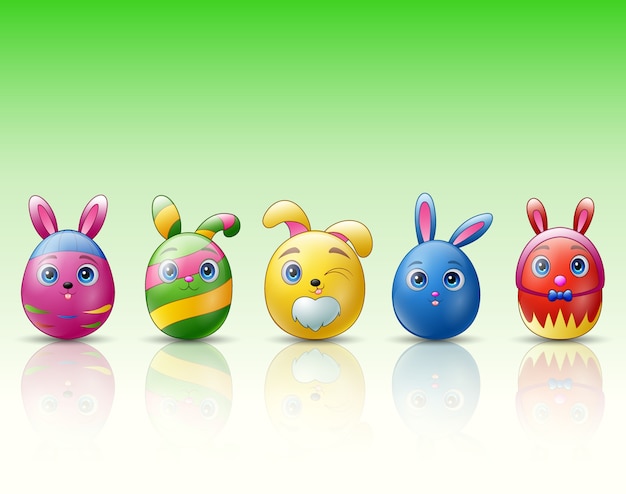 Set of easter eggs cartoon character 