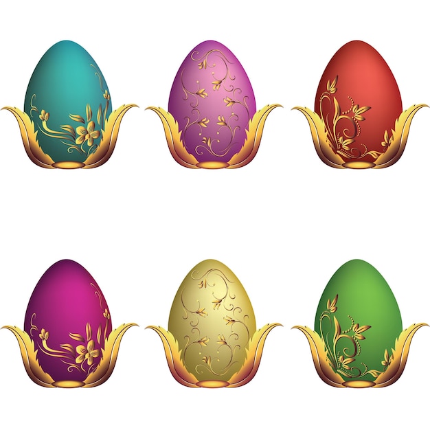 Vettore set di uova di pasqua clipart con ornamento