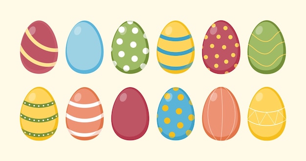 Set of easter eggs isolated on yellow background Easter design