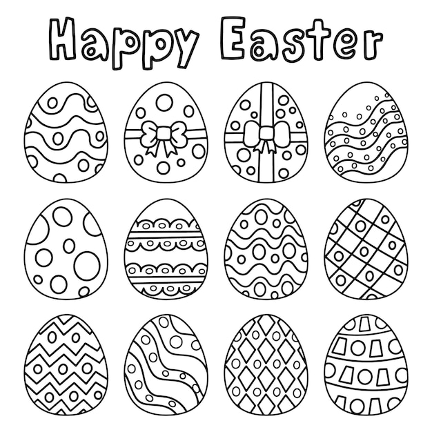 set of Easter eggs outline vector coloring illustration