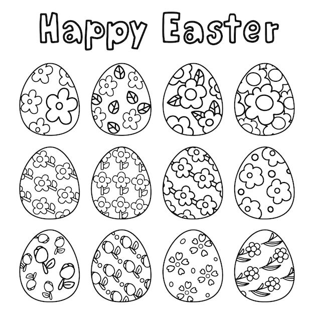 set of Easter eggs outline vector coloring illustration