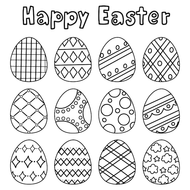 set of Easter eggs outline vector coloring illustration