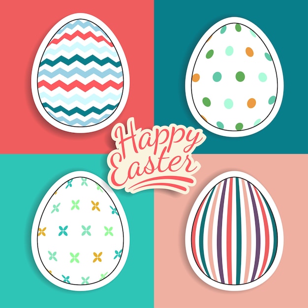 Set of easter eggs stickers with fantasy patterns on colored background