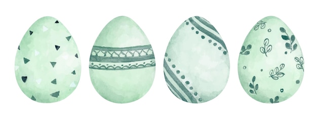 Vector set of easter eggs with different texture. spring holiday. happy easter eggs. watercolor illustration.