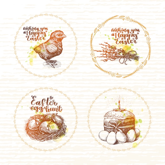 Vector set of easter hand drawn illustration