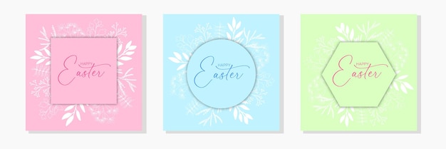 Set of Easter square banner. Minimal spring Eater card or banner square composition. Vector