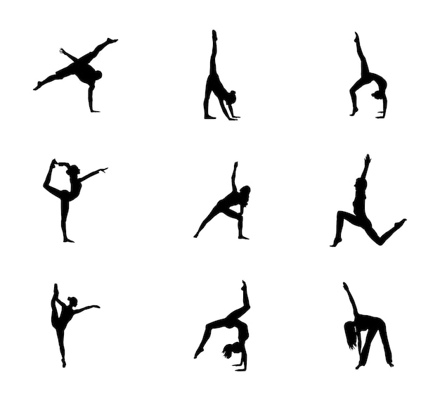 Vector set of easy gymnastic poses silhouette