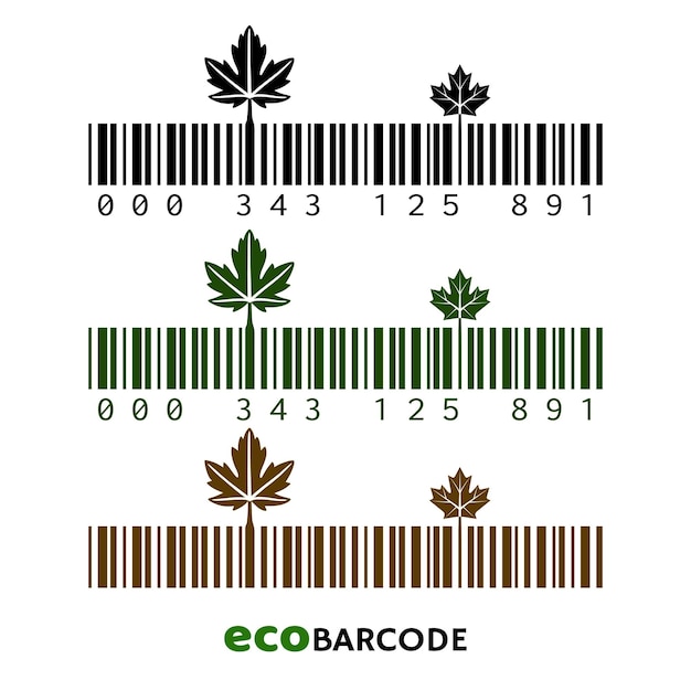 Set of eco barcodes with leafs in vector illustration