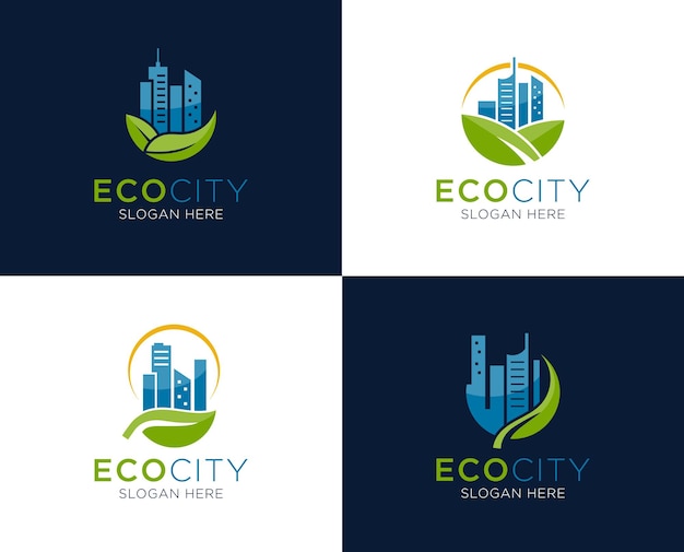 Vettore set di logo di eco city e green city