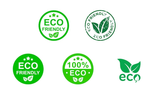 Set Of Eco Friendly Icons. Collection of eco friendly green badges. Organic natural food labels.