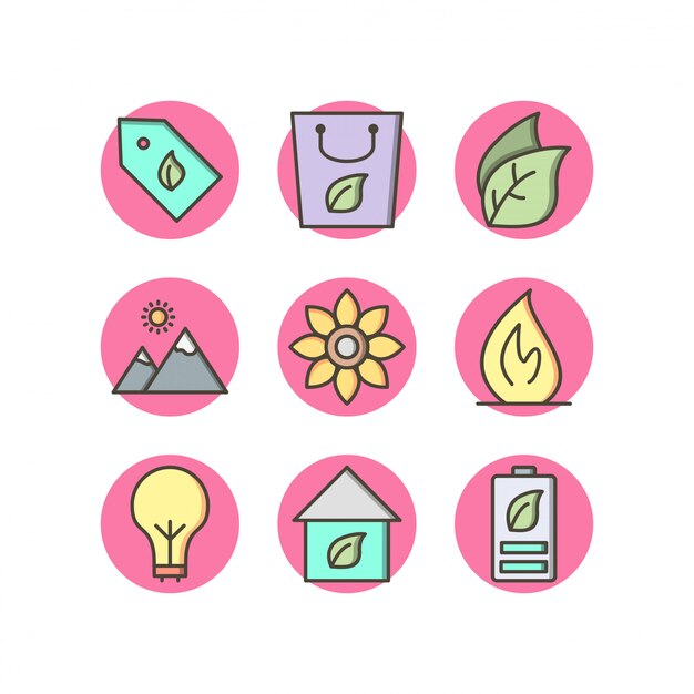 Set of eco icons on white background vector isolated elements