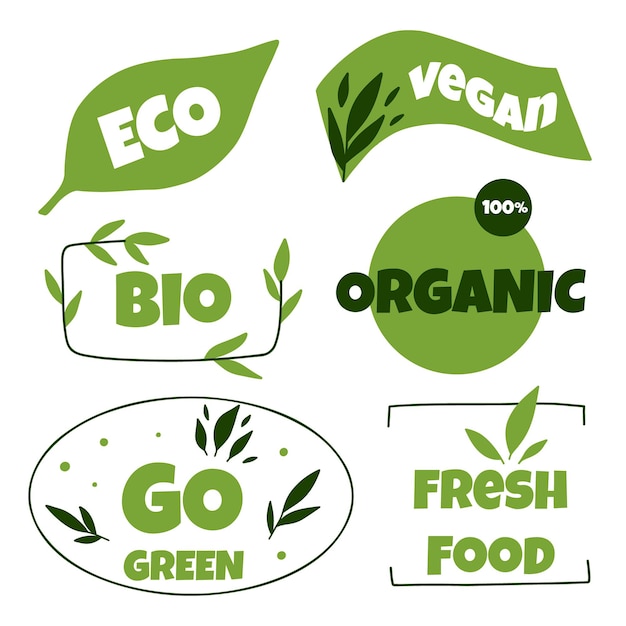 Set eco-stickers Vectorcollectie van bio-eco-biologische etiketten Platte stijl