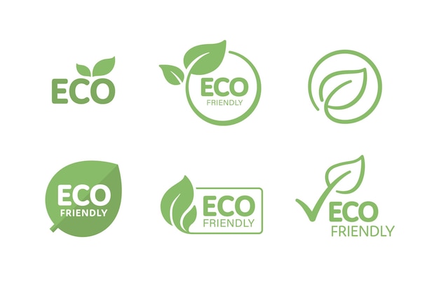 Set eco vriendelijke tekstlabels voor eco, natuurlijk, biologisch product verpakkingsontwerp.