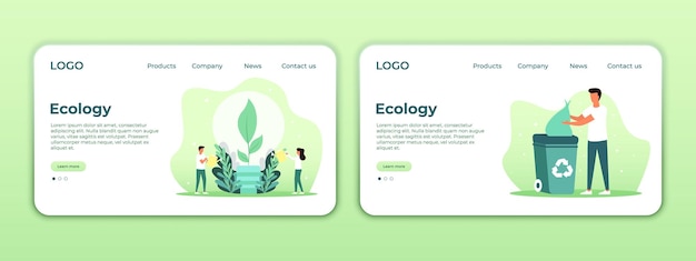 Set di banner web ecologici per il tuo sito illustrazione vettoriale di persone che si prendono cura dell'ambiente vector eps 10